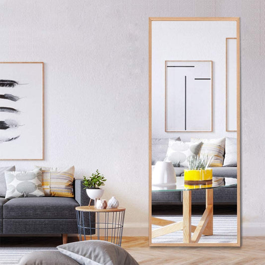 Versatile Full Size Mirror – 65"x22" with Wooden Frame, Leaning or Hanging Design