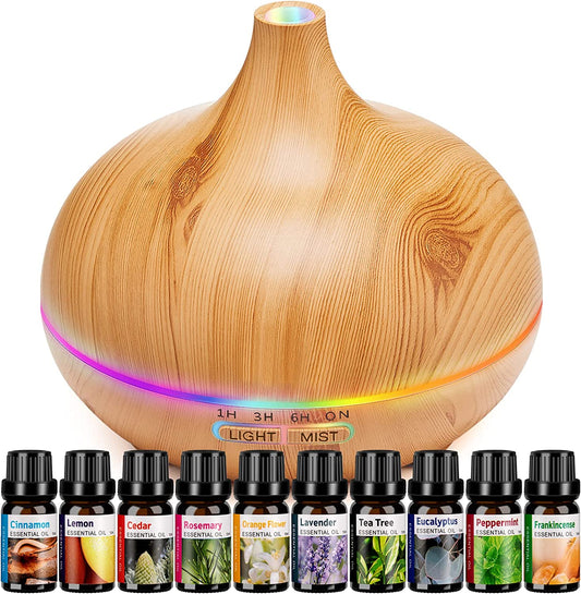 Ultrasonic Essential Oil Diffuser – Large Room Aromatherapy Humidifier with 10 Oils