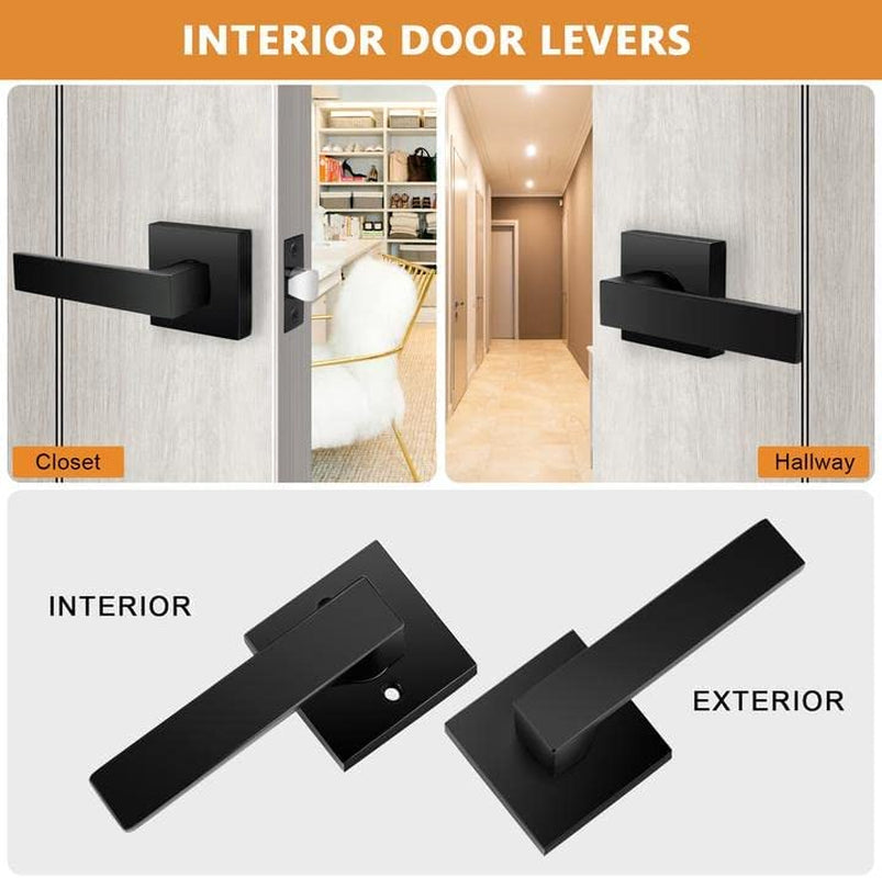 Modern Matte Black Door Levers – Non-Locking, Reversible Passage Handle Set (2-Pack)