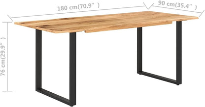 Modern Rustic Dining Table – Solid Acacia Wood Top with Black Metal Legs, 70.9” Long