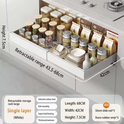 Slide-Out Cabinet Drawers – Expandable Metal Organizer for Kitchen, Pantry, or Bathroom