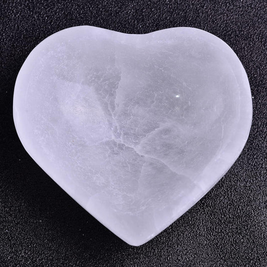 Moroccan Selenite Heart Bowl, 5" – Hand-Carved for Crystal Cleansing and Decoration