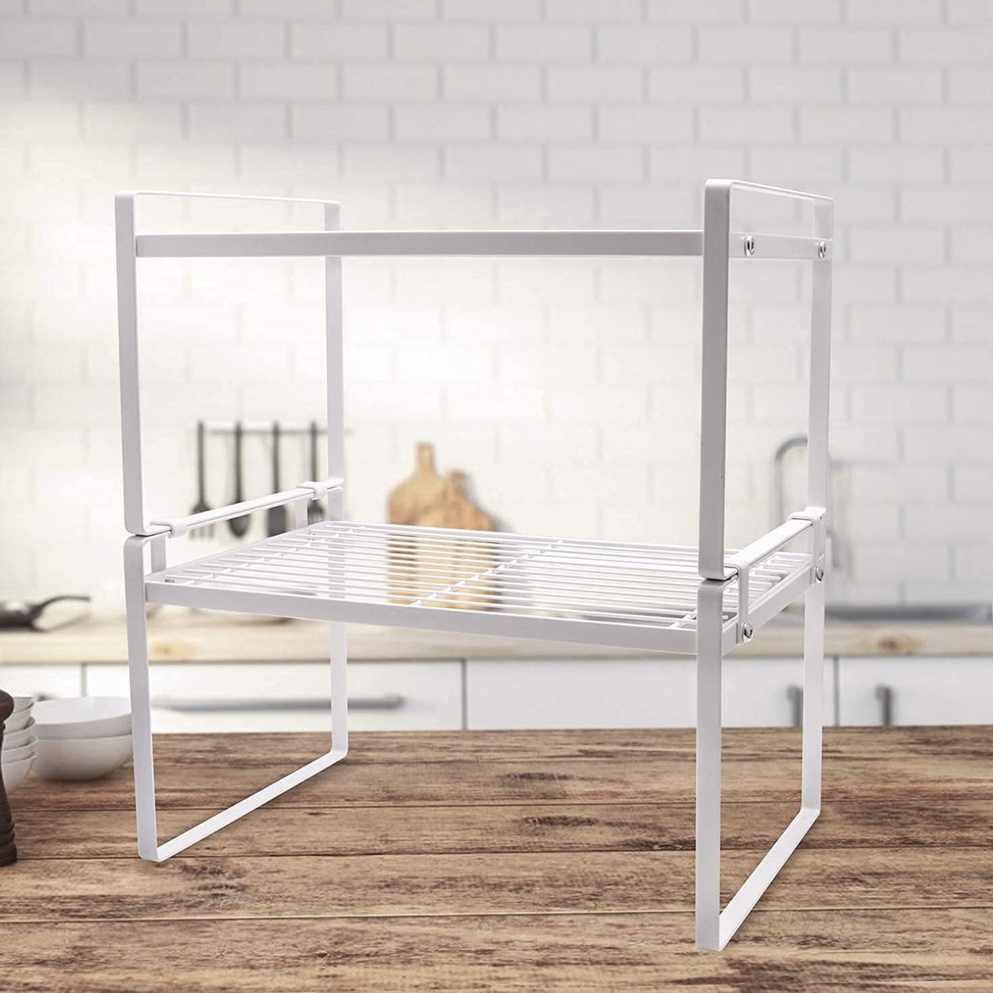 Multi-Purpose Cabinet & Counter Shelf Racks – 2-Pack Stackable, Non-Slip, Rust-Resistant Steel