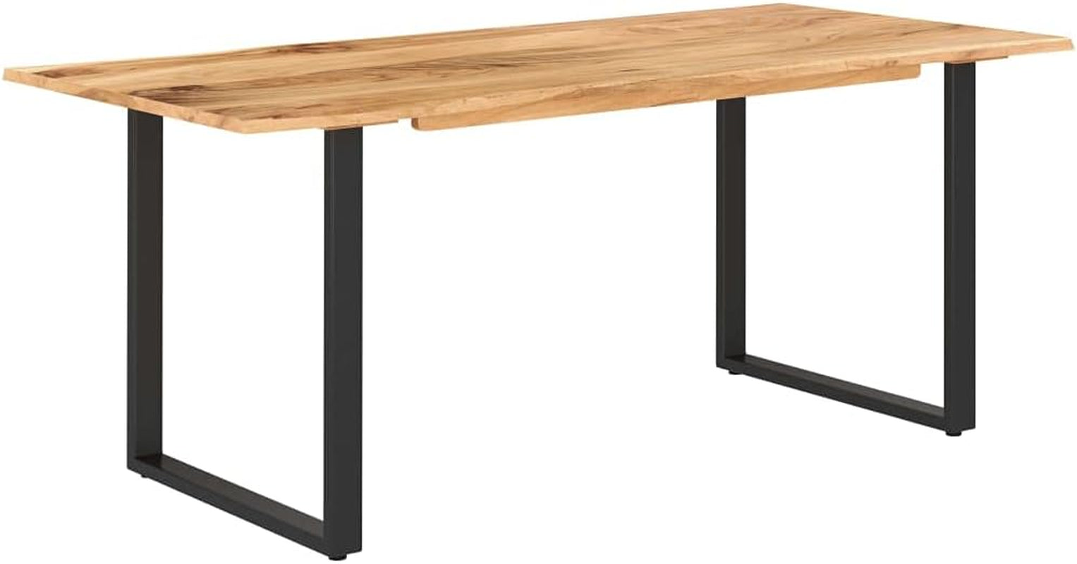 Modern Rustic Dining Table – Solid Acacia Wood Top with Black Metal Legs, 70.9” Long