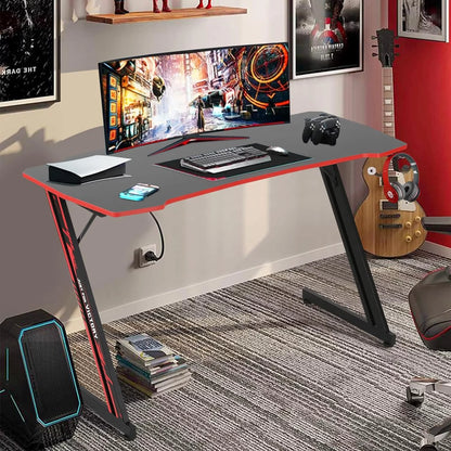 NCS Z-Shaped 47" Gaming Computer Desk – Sturdy Home Office Table with Headset Hook, Red