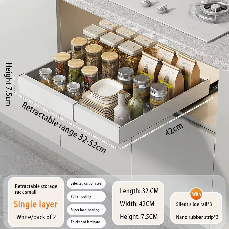 Slide-Out Cabinet Drawers – Expandable Metal Organizer for Kitchen, Pantry, or Bathroom