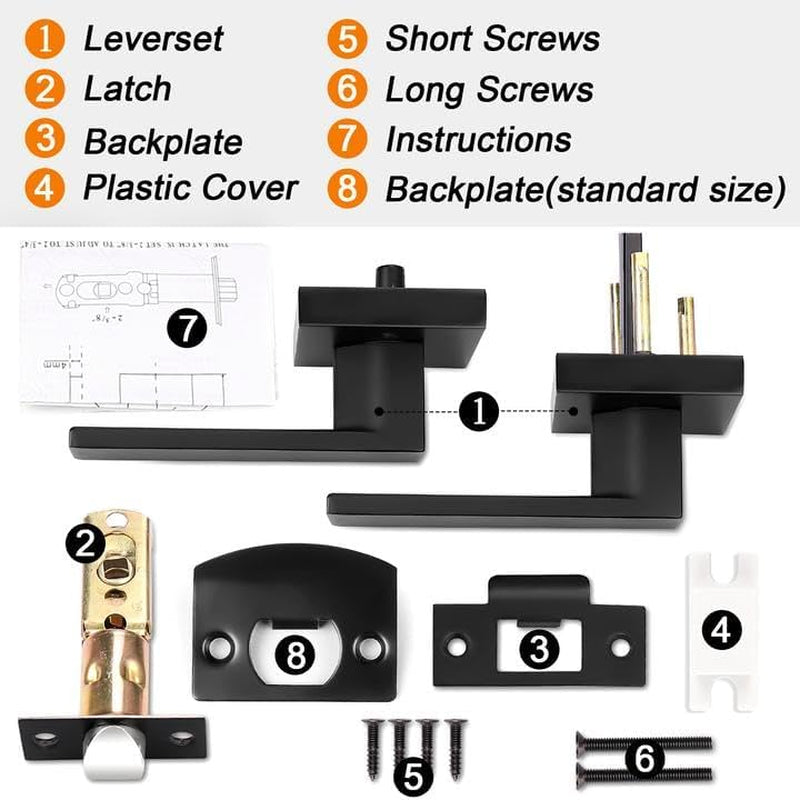 Modern Matte Black Door Levers – Non-Locking, Reversible Passage Handle Set (2-Pack)