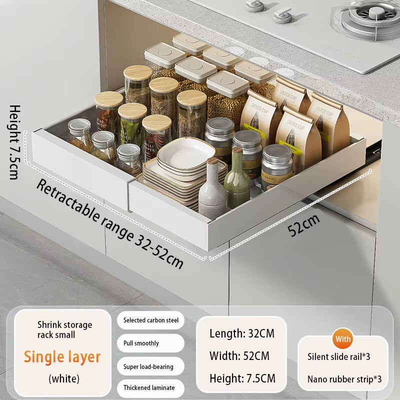 Slide-Out Cabinet Drawers – Expandable Metal Organizer for Kitchen, Pantry, or Bathroom