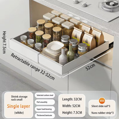 Slide-Out Cabinet Drawers – Expandable Metal Organizer for Kitchen, Pantry, or Bathroom