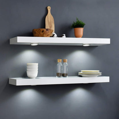 White Floating Shelf with Built-In Touch LED Light – 48" Wall Shelf for Modern Home Decor