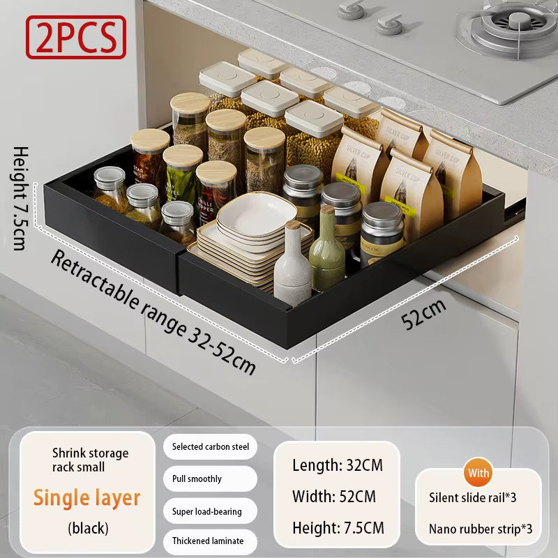 Slide-Out Cabinet Drawers – Expandable Metal Organizer for Kitchen, Pantry, or Bathroom